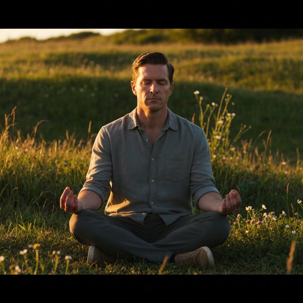 Човек у медитативној позиција у миру и спокојству природе