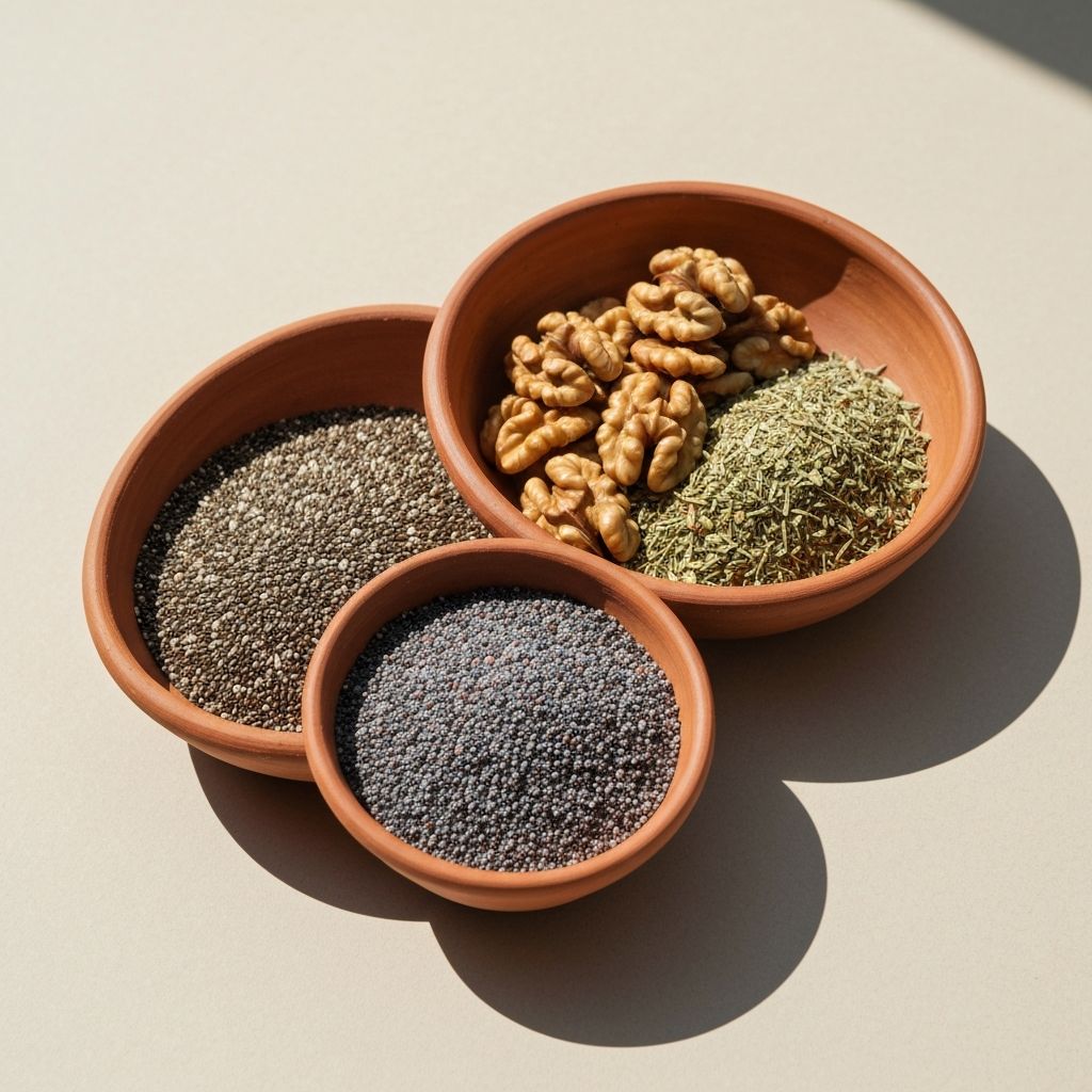 Природни ингредијенти: орахи, семе и биљне суровине у земљаним посудама
